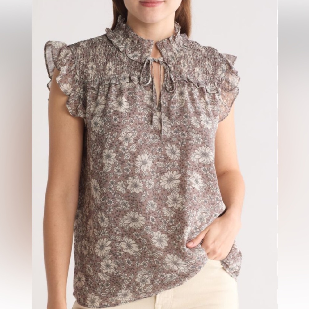 Pleione Tan Floral Top
